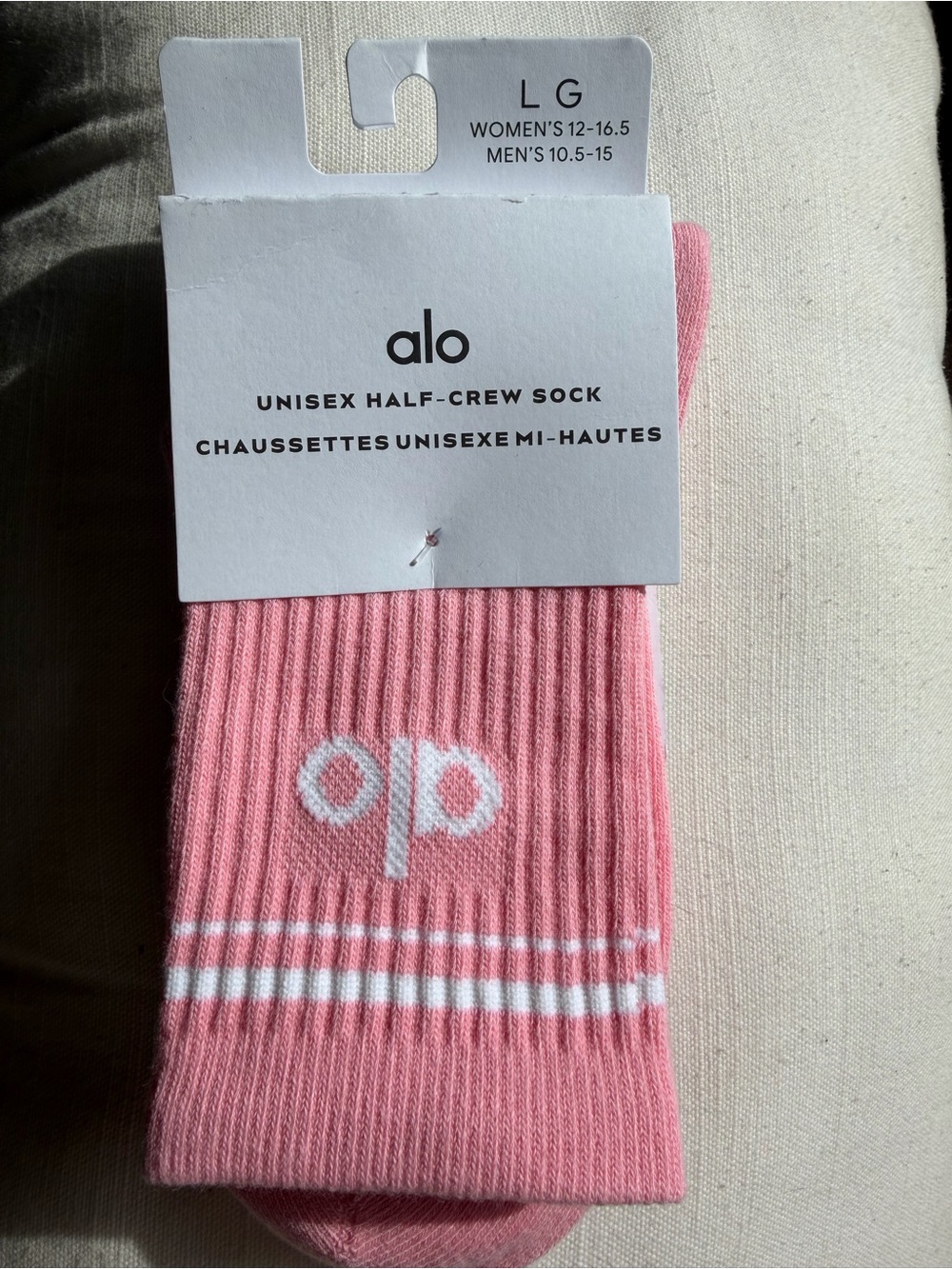 ALO Yoga Pink Ribbed Unisex Half-Crew Socks with White Logo